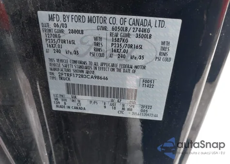 2003 Ford F-150 Xl/Xlt из США, поврежденный, VIN 2FTRF17283CA98646